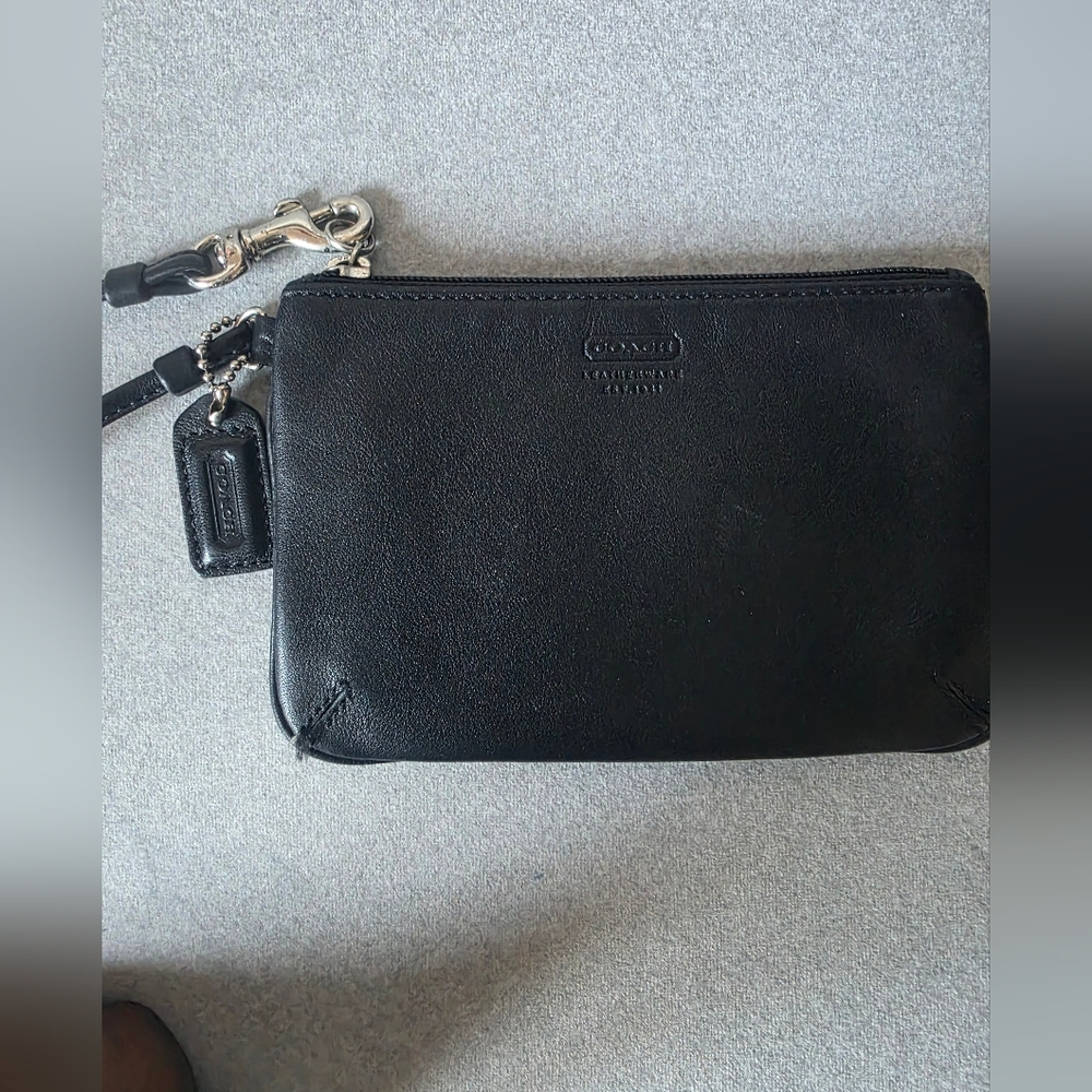 Coach Black Leather Wristlet with Embossed Logo